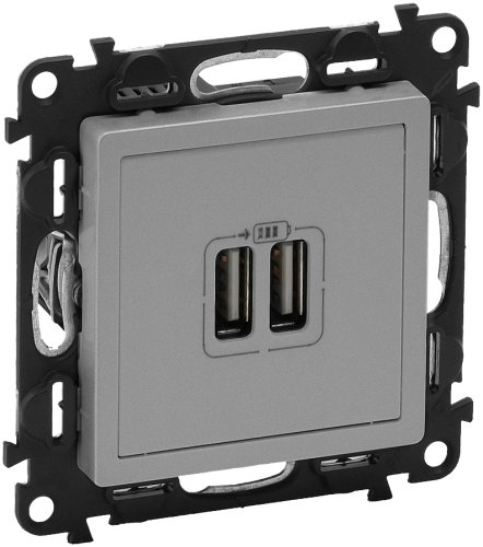 Розетка USB тип A+A без рамки Legrand Valena Life 2-м. 2400мА алюминий картинка